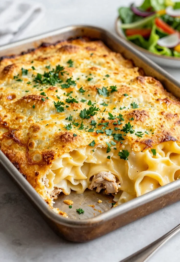 16 French Bread Dinner Ideas (Meals You Can Make with a Loaf) - 5. Chicken Alfredo French Bread Bake 1