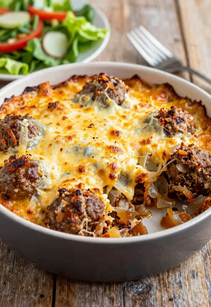 16 French Onion Chicken Meatballs Recipes for Lighter Dinners - 10. French Onion Chicken Meatball Casserole 1