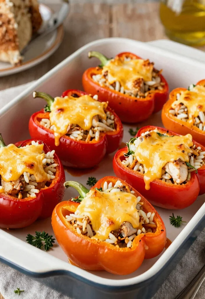 16 French Onion Chicken and Rice Recipes (One-Pan Meals) - 9. Cheesy French Onion Chicken and Rice Stuffed Peppers 1