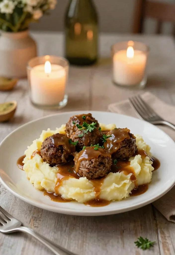 16 French Onion Meatballs Recipes for Cozy Appetizers and Meals - 10. French Onion Meatballs with Mashed Potatoes 1