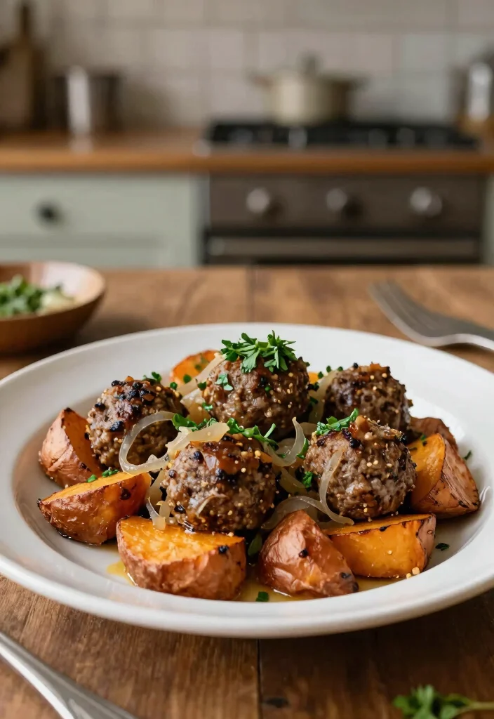 16 French Onion Meatballs Recipes for Cozy Appetizers and Meals - 14. French Onion Meatballs with Sweet Potatoes 1