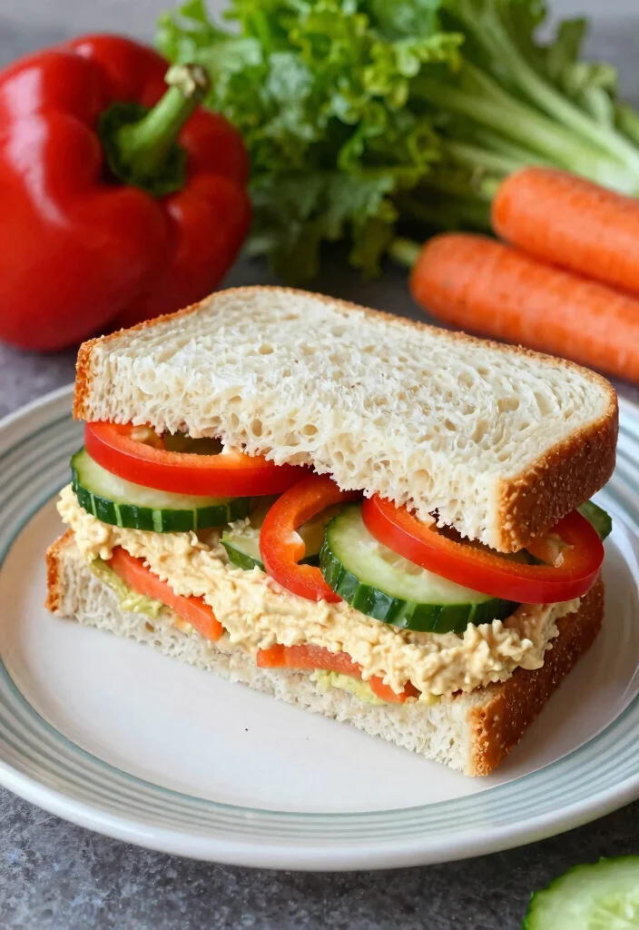 16 Irresistible Japanese Milk Bread Sandwich Ideas - 11. Hummus and Veggie Sandwich 1