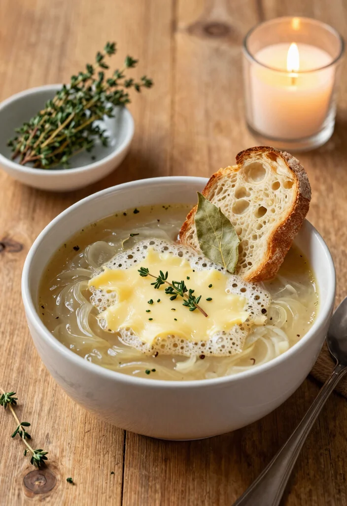 16 Slow Cooker French Onion Soup Recipes (Set and Forget Dinners) - 7. French Onion Soup with Thyme and Bay Leaf 1