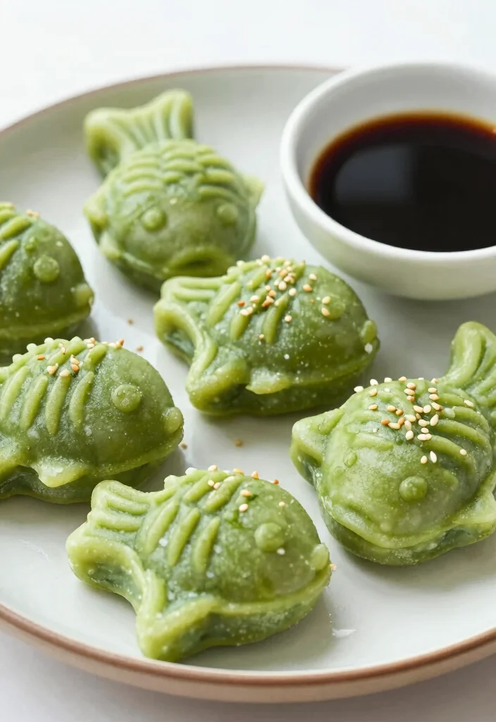 16 Unique Japanese Fish Dessert Ideas and Recipes - 12. Matcha Fish-Shaped Dumplings 1