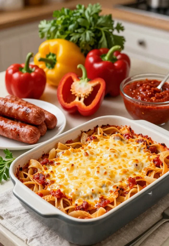 17 Best Italian Pasta Bake Recipes for Comfort Food Dinners - 5. Italian Sausage and Peppers Pasta Bake 1
