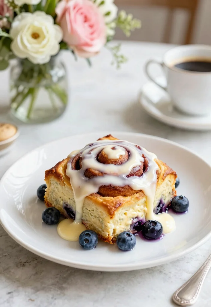 17 Blueberry Cream Cheese French Toast Bake Recipes for Weekend Brunch - 12. Cinnamon Roll Blueberry Cream Cheese Bake 1