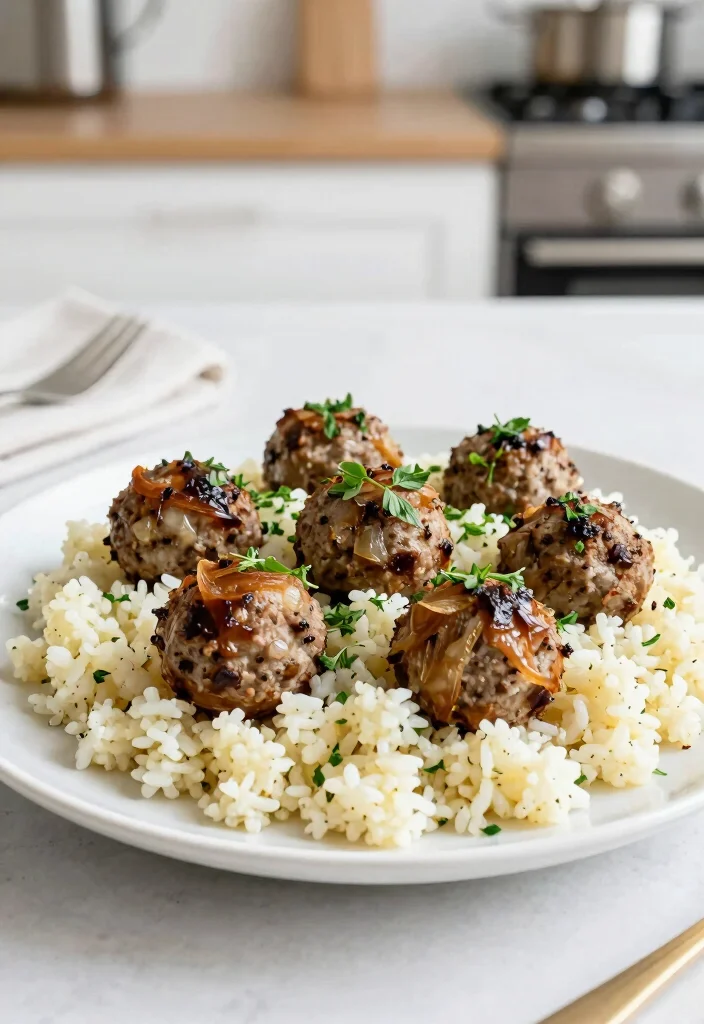 17 Crockpot French Onion Meatballs Recipes (Slow Cooker Favorites) - 11. French Onion Meatballs with Cauliflower Rice 1