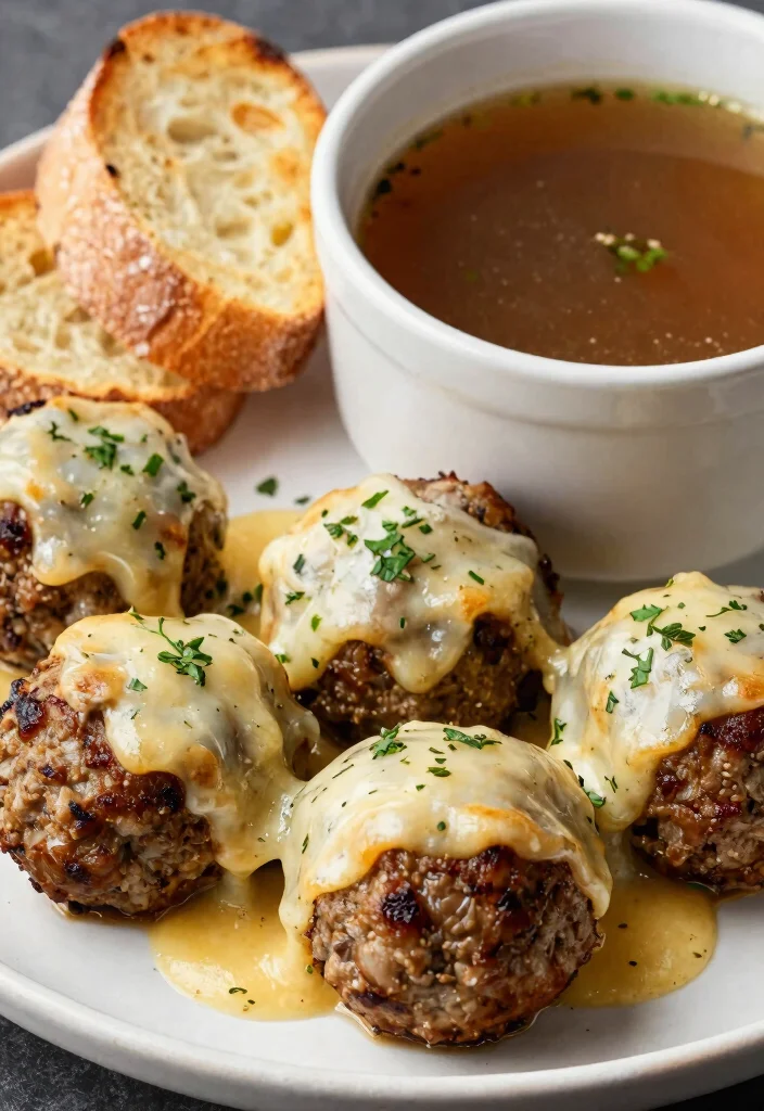 17 Crockpot French Onion Meatballs Recipes (Slow Cooker Favorites) - 2. Cheesy French Onion Meatballs 1