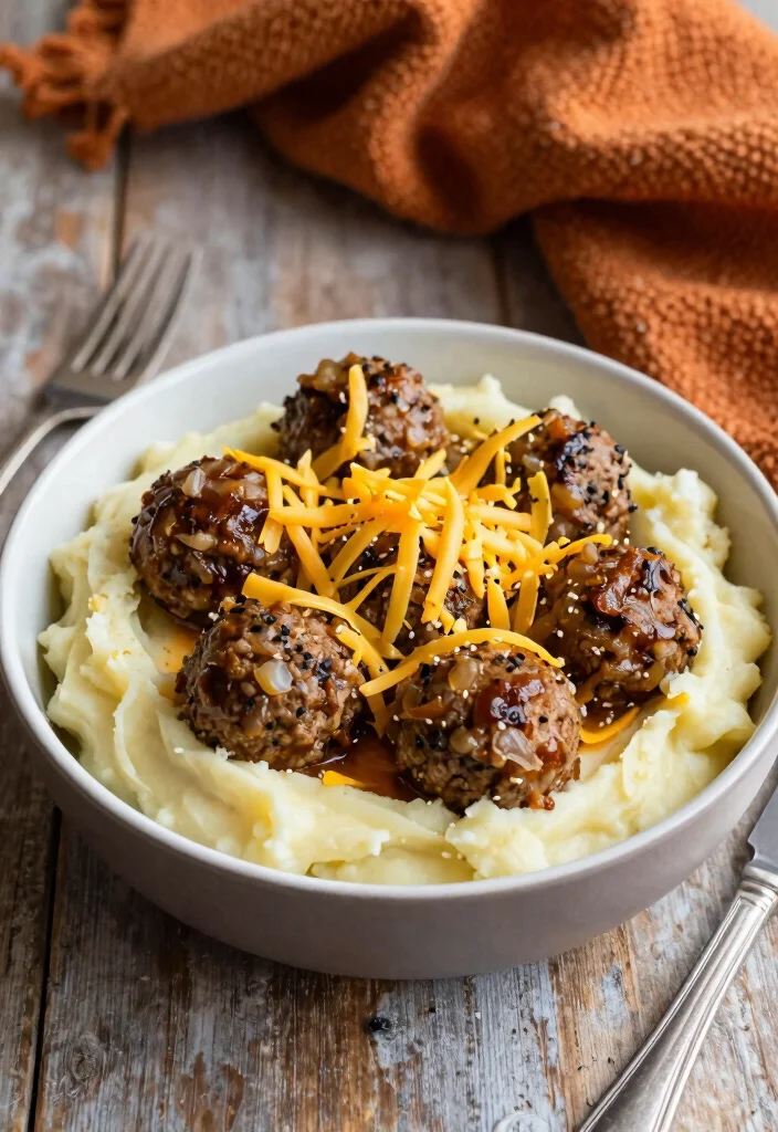 17 Crockpot French Onion Meatballs Recipes (Slow Cooker Favorites) - 6. French Onion Meatballs with Mashed Potatoes 1
