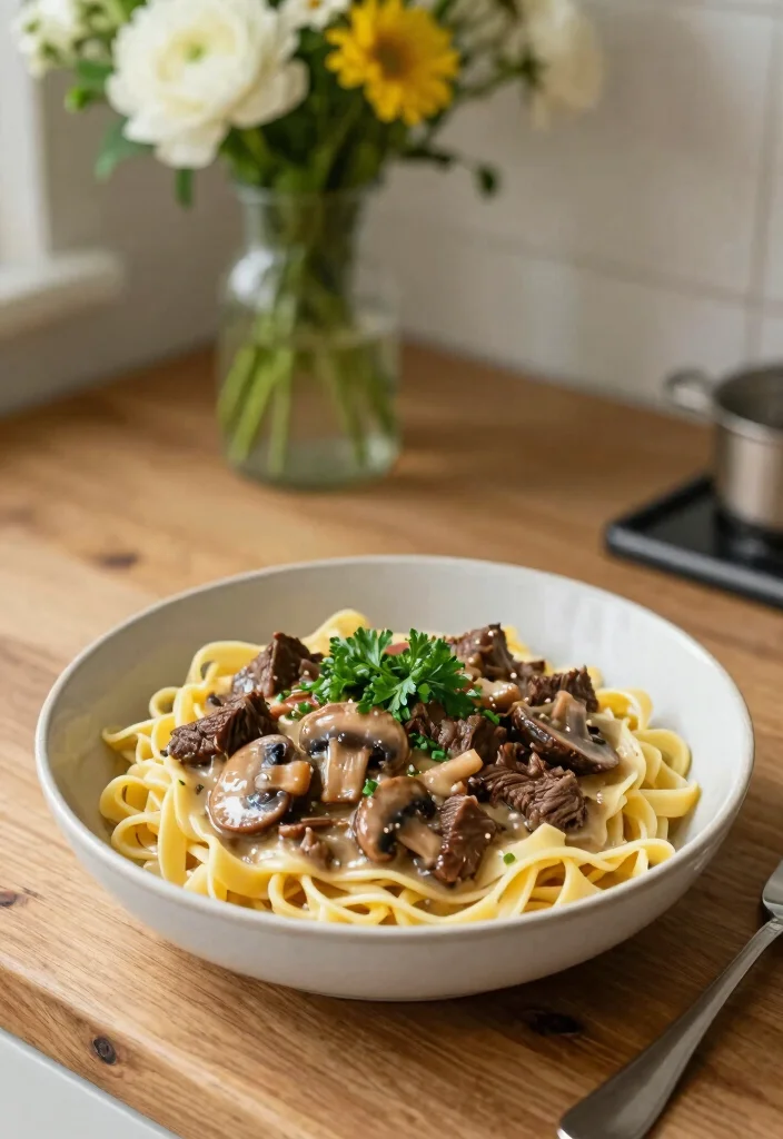 17 Delicious Italian Beef Recipes (Easy & Hearty) - 3. Italian Beef and Mushroom Stroganoff 1