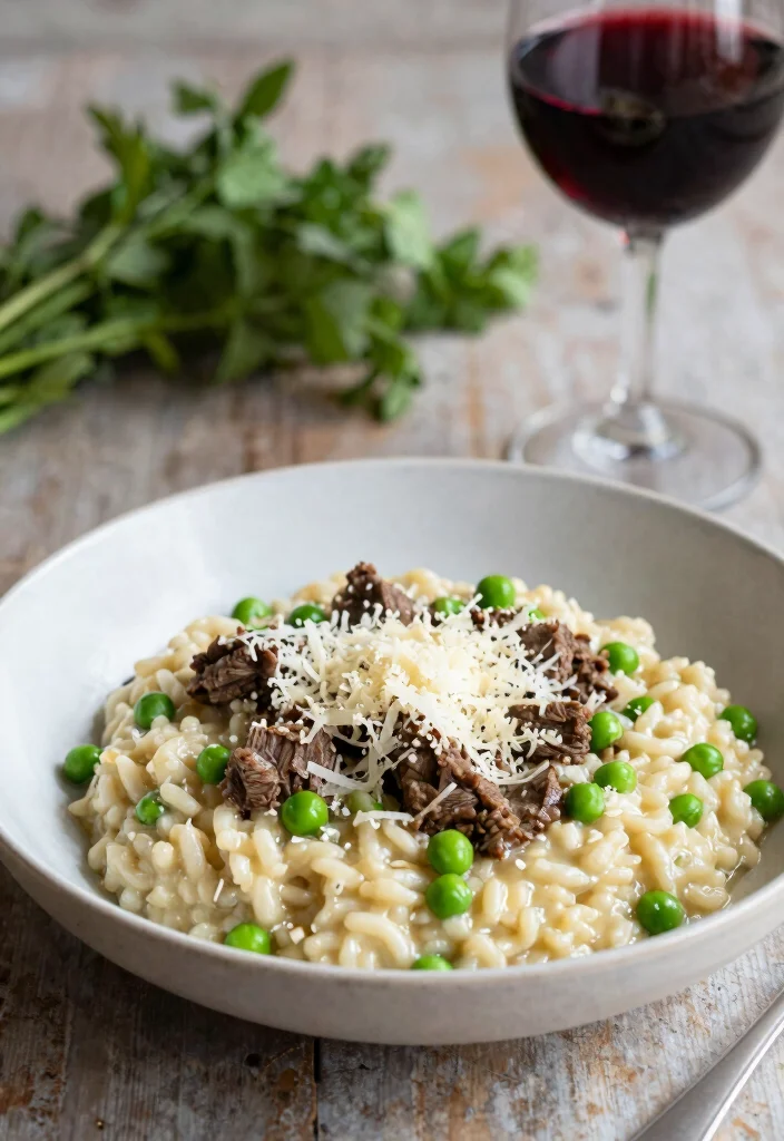 17 Delicious Italian Beef Recipes (Easy & Hearty) - 7. Beef and Pea Risotto 1