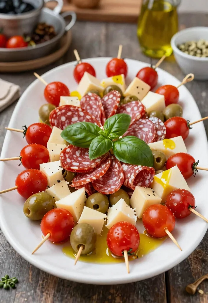 17 Easy Italian Finger Food Appetizers (Party Perfect) - 6. Italian Antipasto Skewers 1