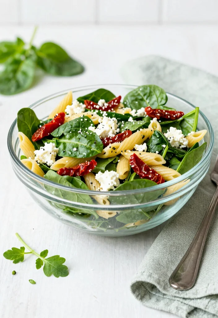 17 Easy Pasta Salad Recipes with Italian Dressing & Salad Supreme - 6. Spinach and Feta Pasta Salad 1