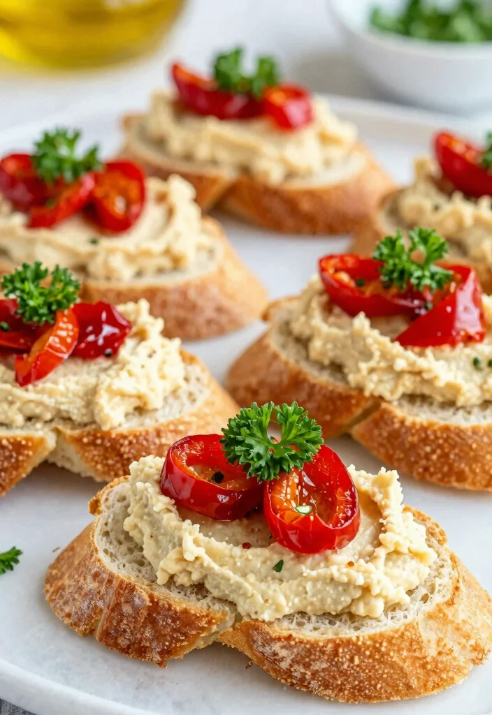 17 French Baguette Appetizers Recipes for Elegant Starters - 10. Hummus and Roasted Red Pepper Baguette 1