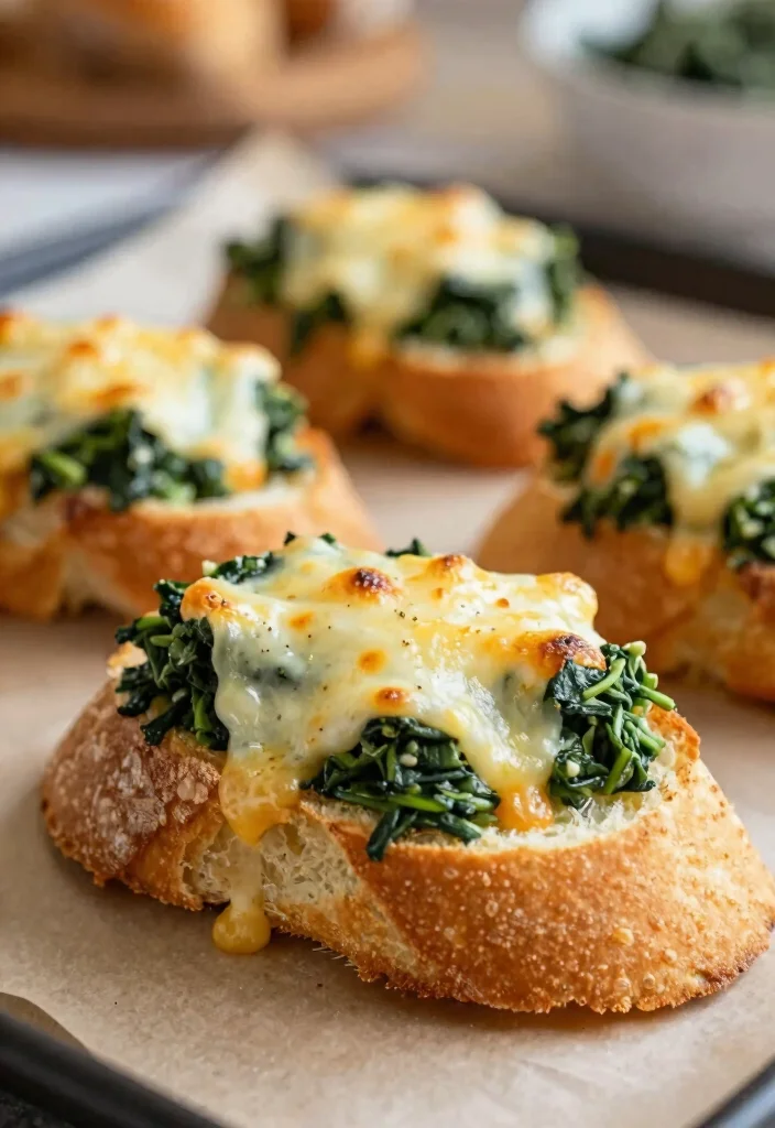 17 French Baguette Appetizers Recipes for Elegant Starters - 11. Cheesy Spinach Baguette Bites 1