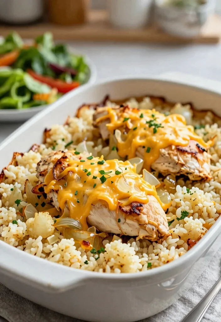 17 French Onion Chicken Bake Recipes with Melted Cheese - 13. French Onion Chicken Bake with Cauliflower Rice 1