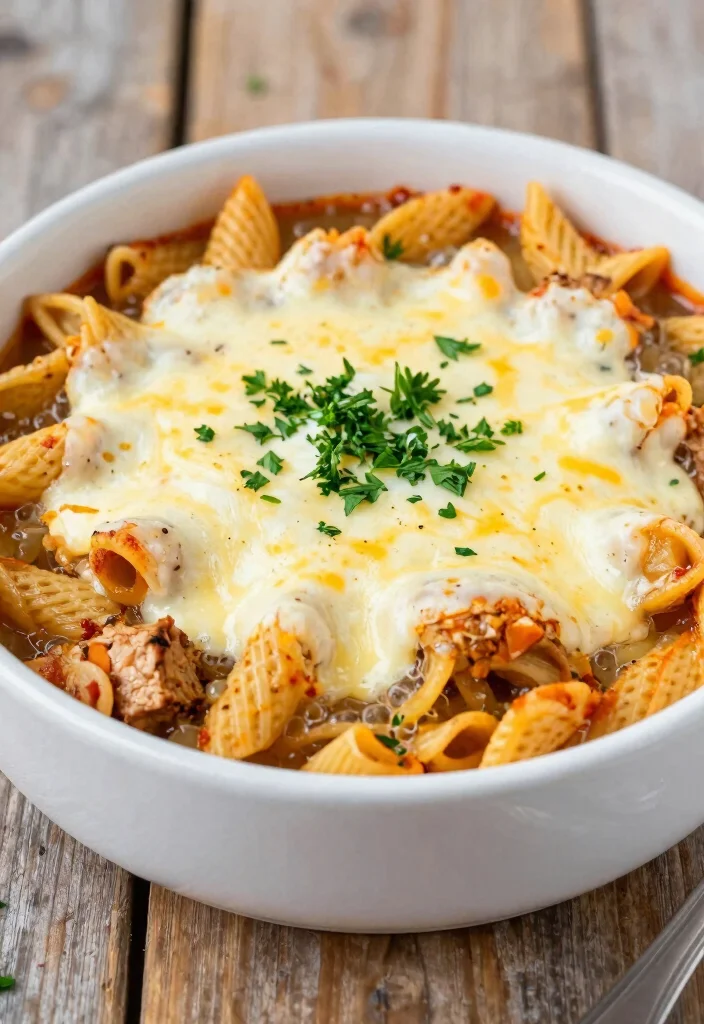 17 French Onion Soup Chicken Recipes Packed with Flavor - 13. French Onion Soup Chicken Pasta Bake 1