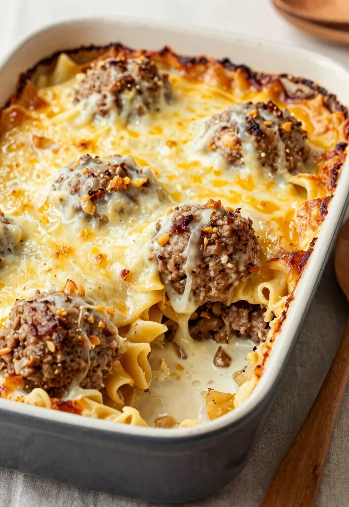 17 French Onion Soup Meatballs Recipes with Rich Gravy - 12. French Onion Meatball Casserole 1