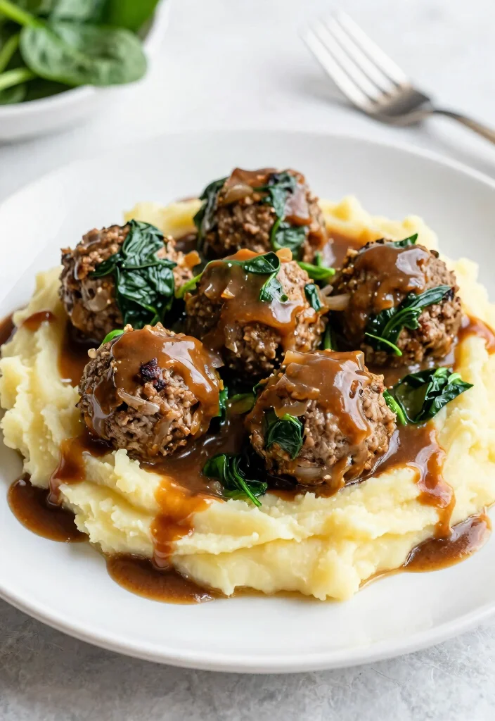 17 French Onion Soup Meatballs Recipes with Rich Gravy - 13. French Onion Meatballs with Spinach 1