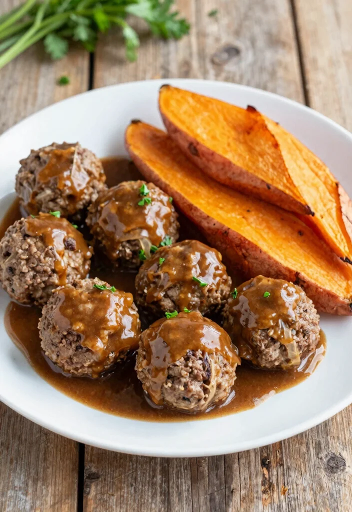 17 French Onion Soup Meatballs Recipes with Rich Gravy - 15. French Onion Meatballs with Sweet Potatoes 1