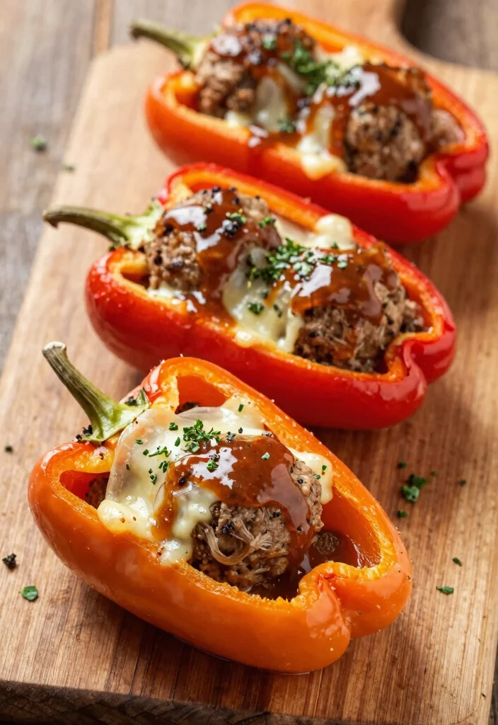 17 French Onion Soup Meatballs Recipes with Rich Gravy - 16. French Onion Meatball Stuffed Peppers 1