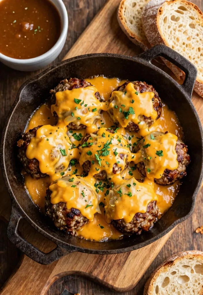 17 French Onion Soup Meatballs Recipes with Rich Gravy - 2. Cheesy French Onion Meatballs 1