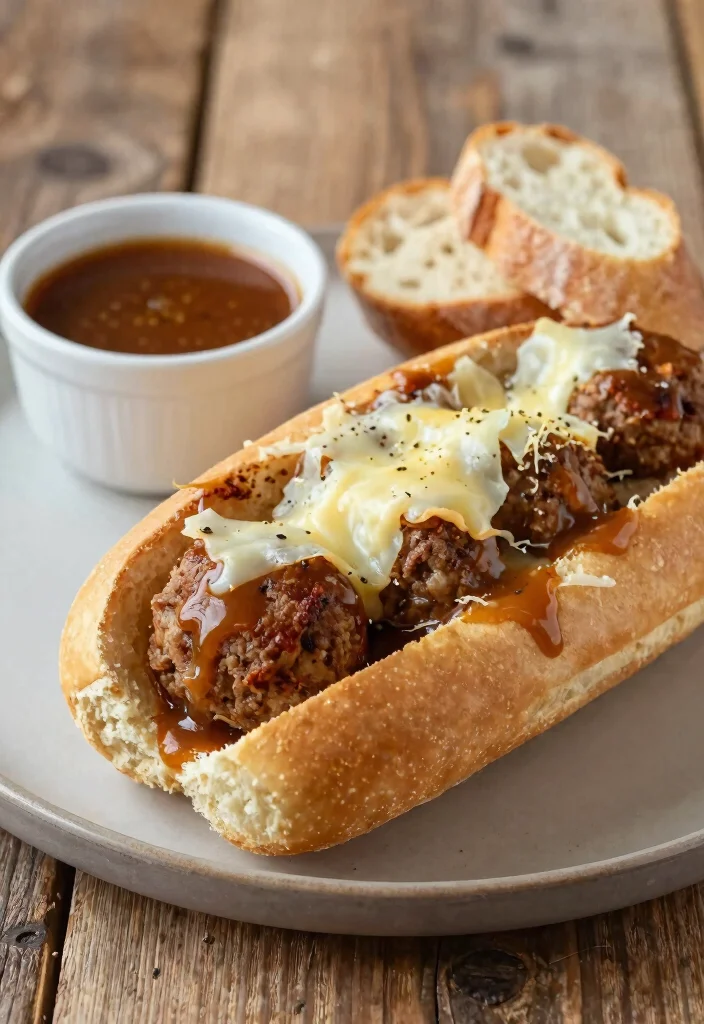 17 French Onion Soup Meatballs Recipes with Rich Gravy - 3. French Onion Soup Meatball Sub 1