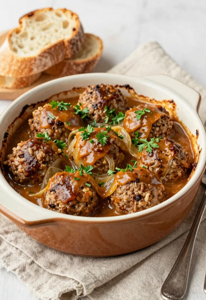 17 French Onion Soup Meatballs Recipes with Rich Gravy - 7. Baked French Onion Meatballs 1
