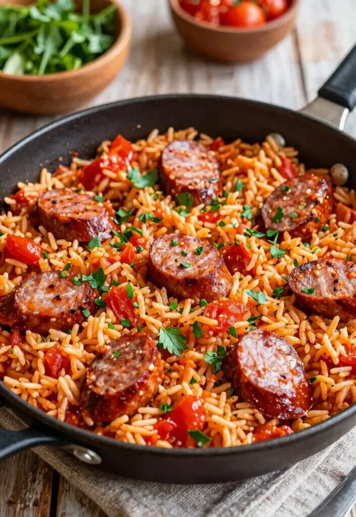 17 Italian Sausage Dinner Recipes (Easy Weeknight Ideas) - 14. Italian Sausage and Tomato Rice Skillet 1