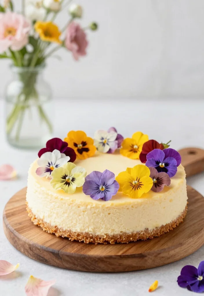 18 Cute Japanese Cheesecake Decoration Ideas (Kawaii Style) - 4. Edible Flower Embellishments 1