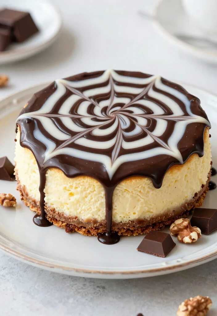 18 Cute Japanese Cheesecake Decoration Ideas (Kawaii Style) - 8. Chocolate Drizzle Art 1