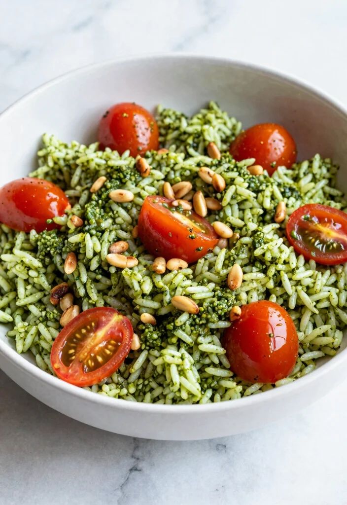 18 Easy Cold Italian Rice Salad Recipes (Perfect for Summer) - 7. Pesto Rice Salad with Cherry Tomatoes 1