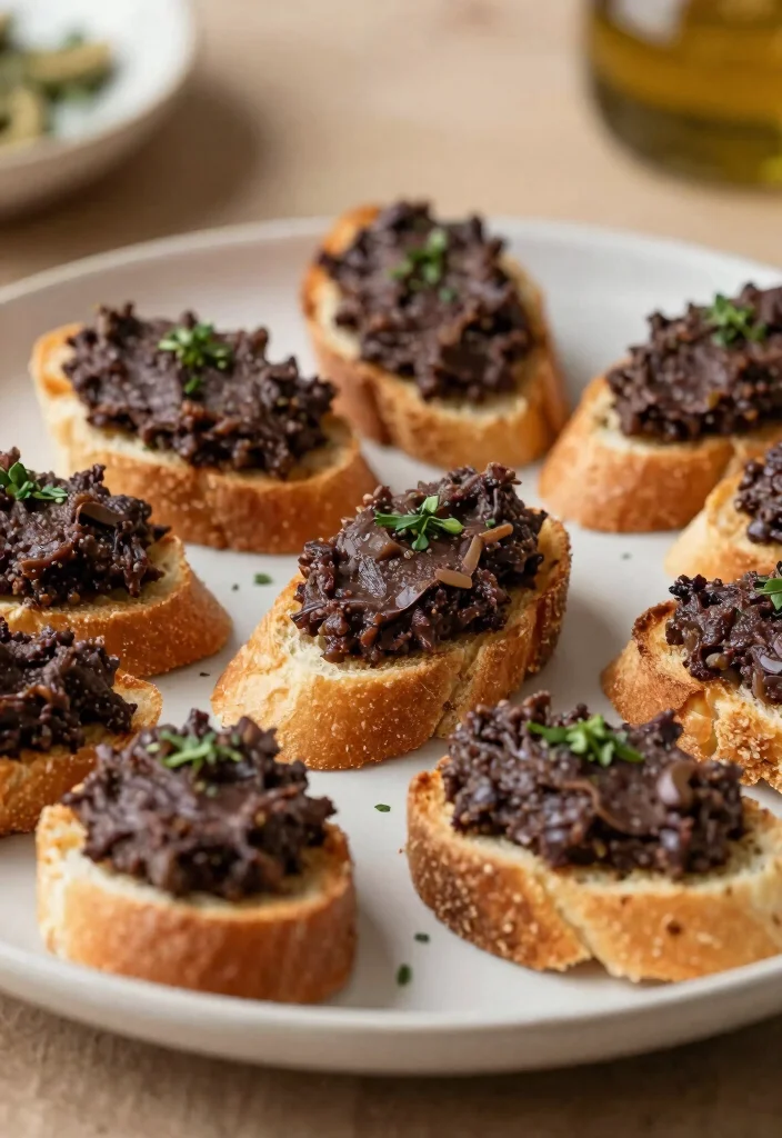 18 Easy French Bread Appetizers Recipes for Parties - 7. Olive Tapenade Crostini 1