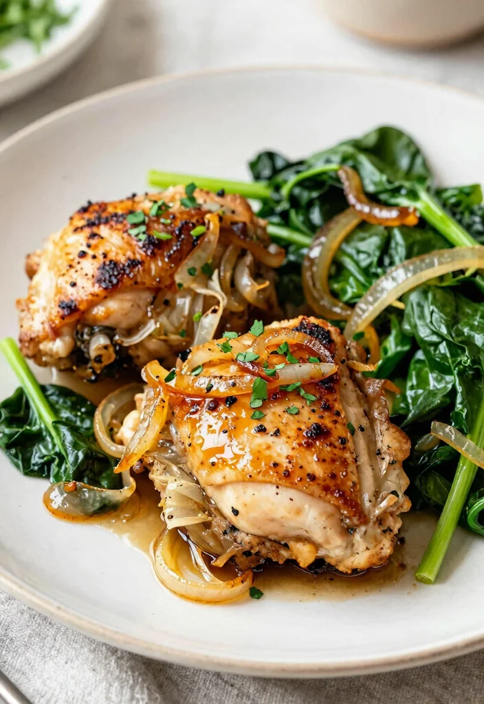 18 French Onion Chicken Thighs Recipes (Juicy and Savory) - 10. French Onion Chicken Thighs with Spinach 1