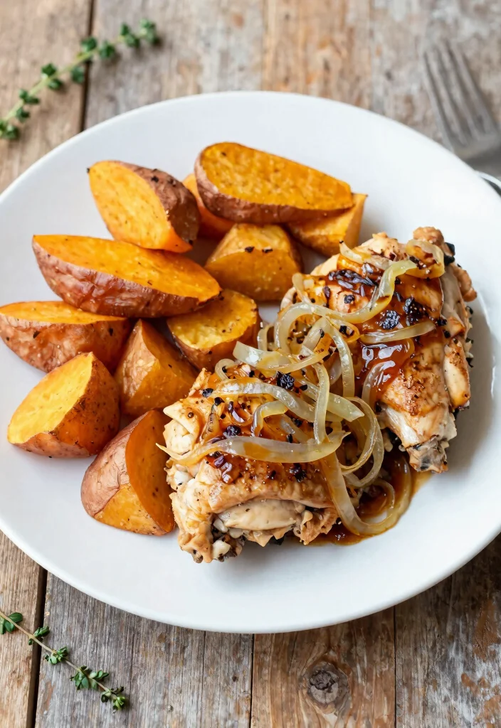 18 French Onion Chicken Thighs Recipes (Juicy and Savory) - 7. French Onion Chicken Thighs with Sweet Potatoes 1