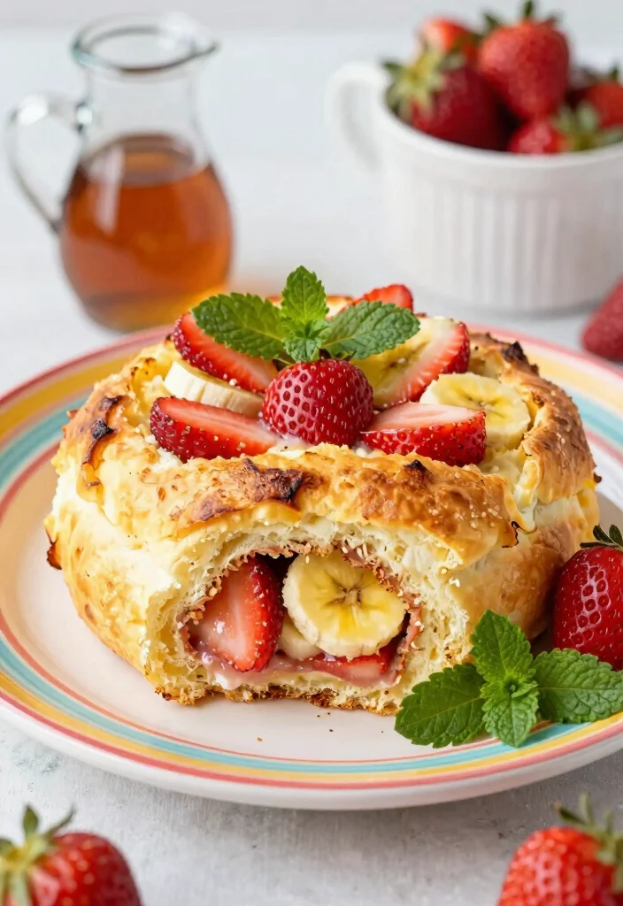 18 Hawaiian Roll French Toast Casserole Recipes with Tropical Flavor - 8. Strawberry Banana Hawaiian Roll Bake 1