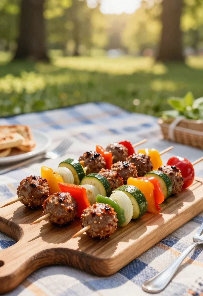 18 Italian Ground Beef Meatball Recipes (Easy & Delicious) - 8. Meatball and Vegetable Skewers 1