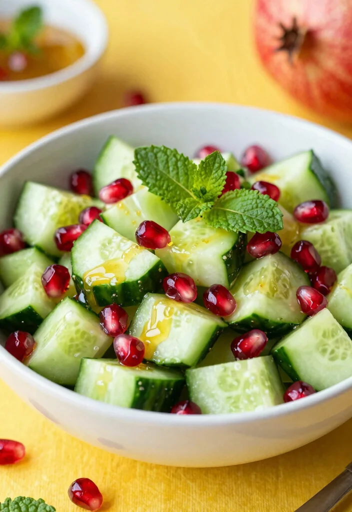 18 Japanese Cucumber Salad Recipes (Light & Crunchy) - 11. Cucumber and Pomegranate Salad 1