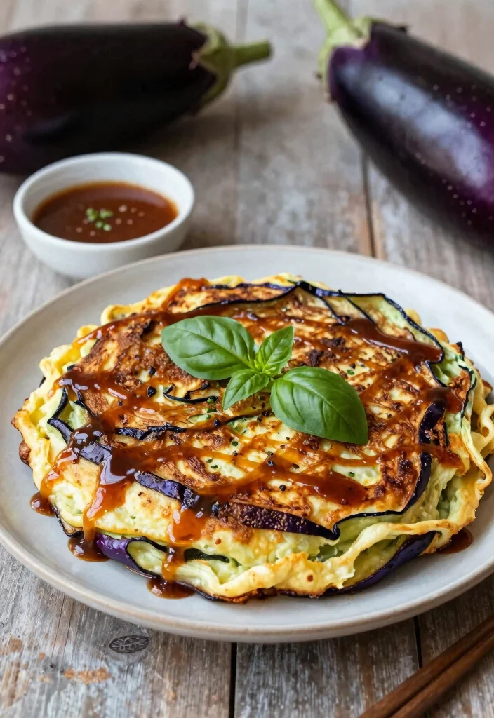 18 Japanese Pancake Okonomiyaki Recipes (Savory Street Food) - 11. Eggplant Okonomiyaki 1