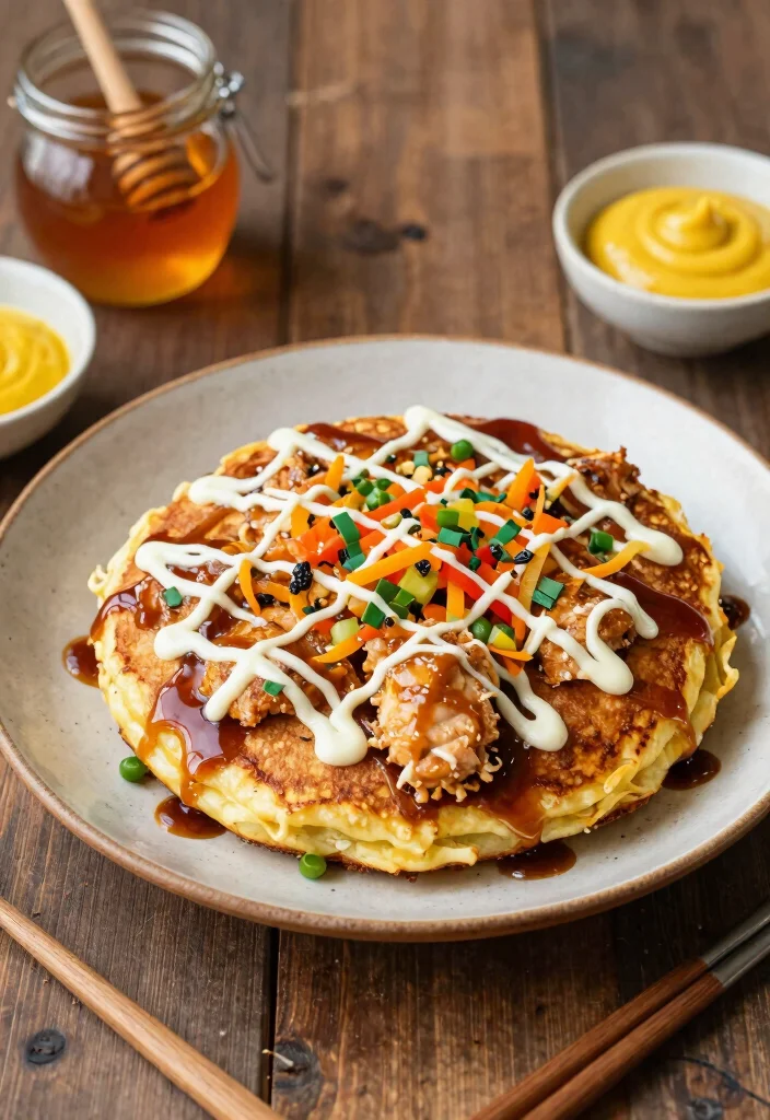 18 Japanese Pancake Okonomiyaki Recipes (Savory Street Food) - 17. Honey Mustard Chicken Okonomiyaki 1
