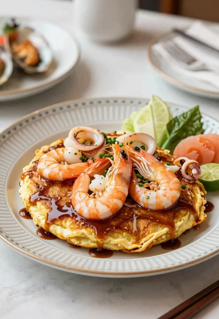 18 Japanese Pancake Okonomiyaki Recipes (Savory Street Food) - 18. Seafood Medley Okonomiyaki 1