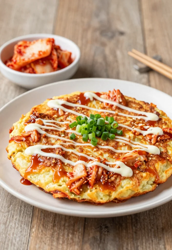 18 Japanese Pancake Okonomiyaki Recipes (Savory Street Food) - 4. Savory Kimchi Okonomiyaki 1