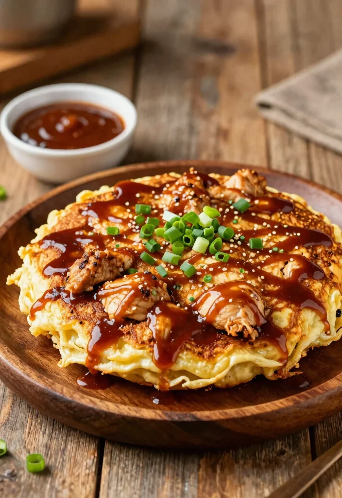 18 Japanese Pancake Okonomiyaki Recipes (Savory Street Food) - 7. BBQ Chicken Okonomiyaki 1