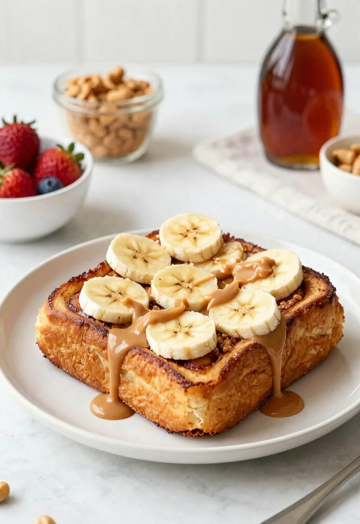 19 Cinnamon Roll French Toast Bake Recipes for Brunch Lovers - 14. Peanut Butter Banana Cinnamon Roll French Toast Bake 1