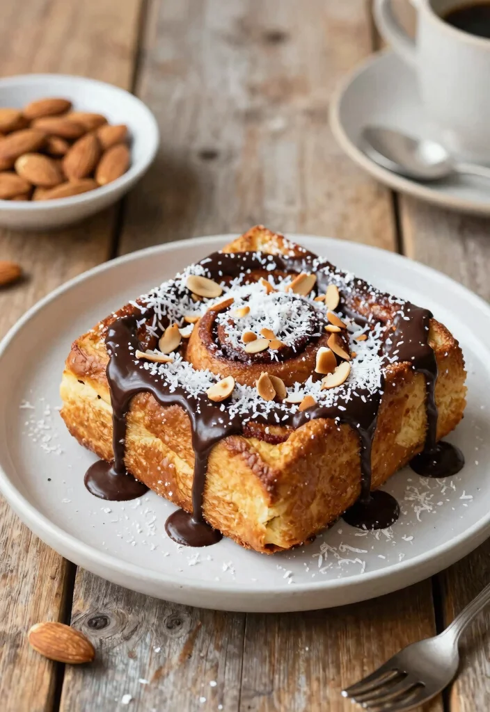 19 Cinnamon Roll French Toast Bake Recipes for Brunch Lovers - 19. Almond Joy Cinnamon Roll French Toast Bake 1