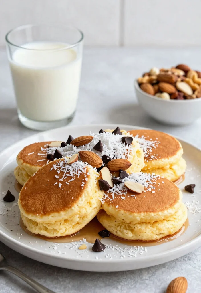 19 Souffle-Style Japanese Pancake Recipes (Extra Tall and Fluffy) - 18. Almond Joy Souffle Pancakes 1