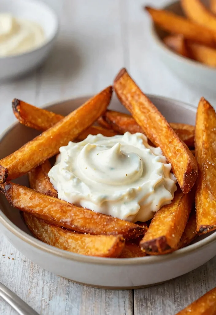 20 Crispy Japanese Sweet Potato Fries Recipes (Oven & Air Fryer) - 14. Sweet Potato Fries with Roasted Garlic Dip 1