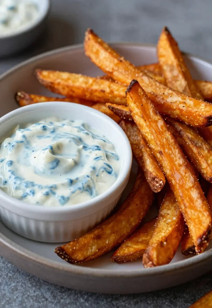 20 Crispy Japanese Sweet Potato Fries Recipes (Oven & Air Fryer) - 16. Sweet Potato Fries with Blue Cheese Dressing 1