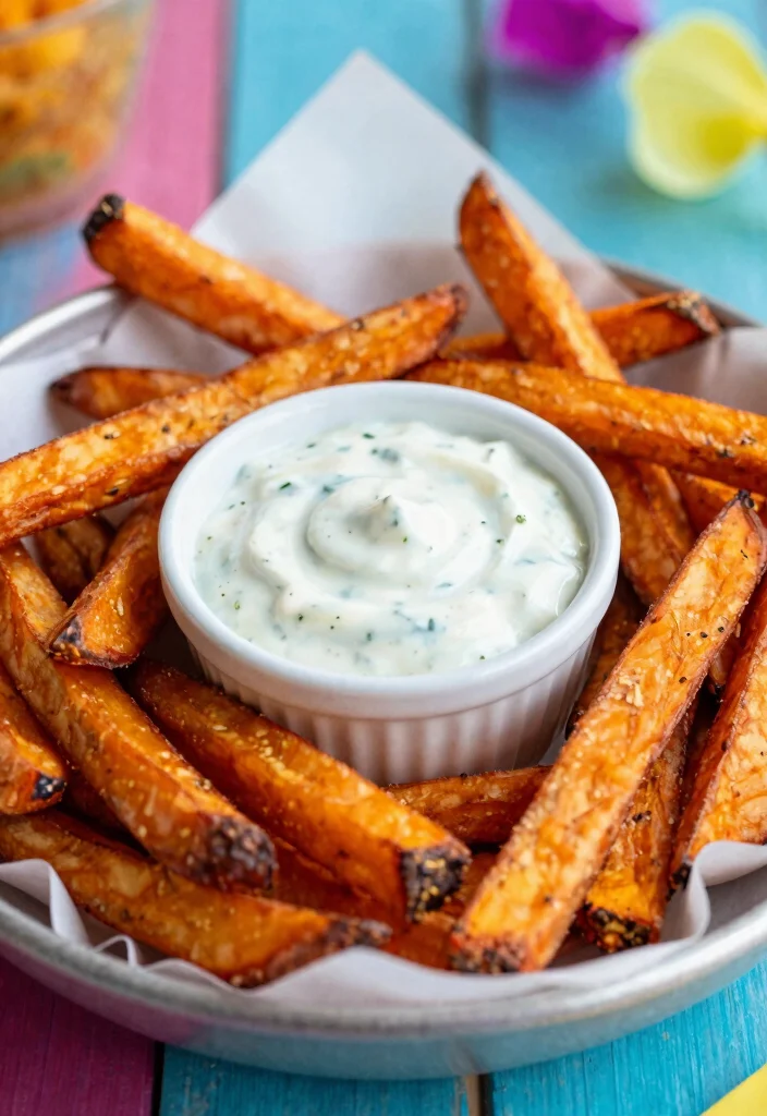 20 Crispy Japanese Sweet Potato Fries Recipes (Oven & Air Fryer) - 19. Sweet Potato Fries with Chipotle Ranch Dressing 1