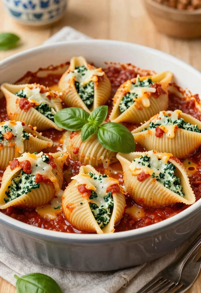 20 Easy Italian Main Course Recipes for Dinner - 6. Spinach and Ricotta Stuffed Shells 1